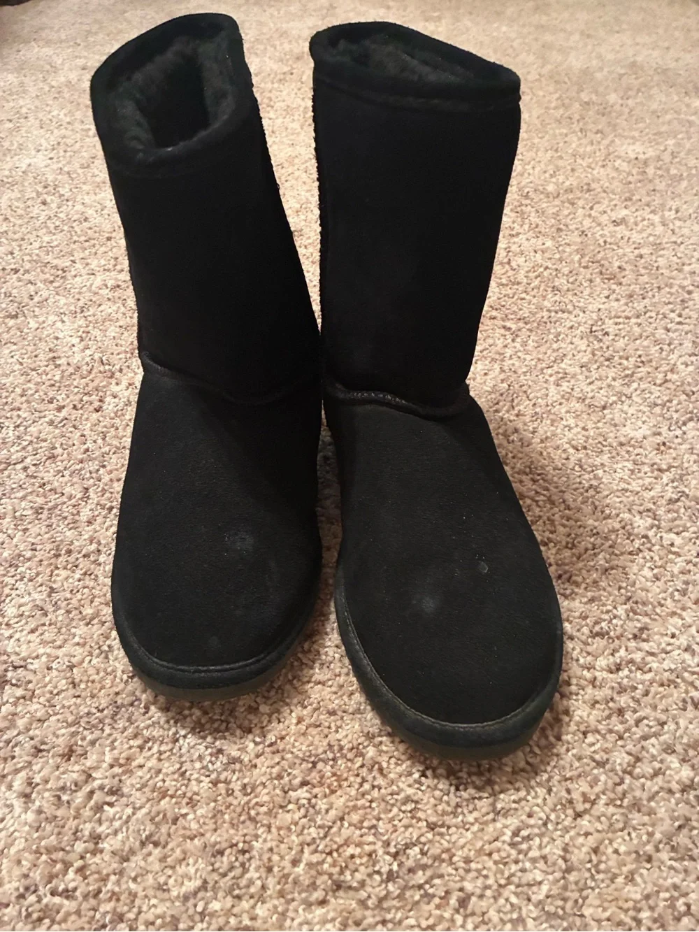 Bearpaw Short Black Classic Suede Boots Faux Fur Lining Size 9/10